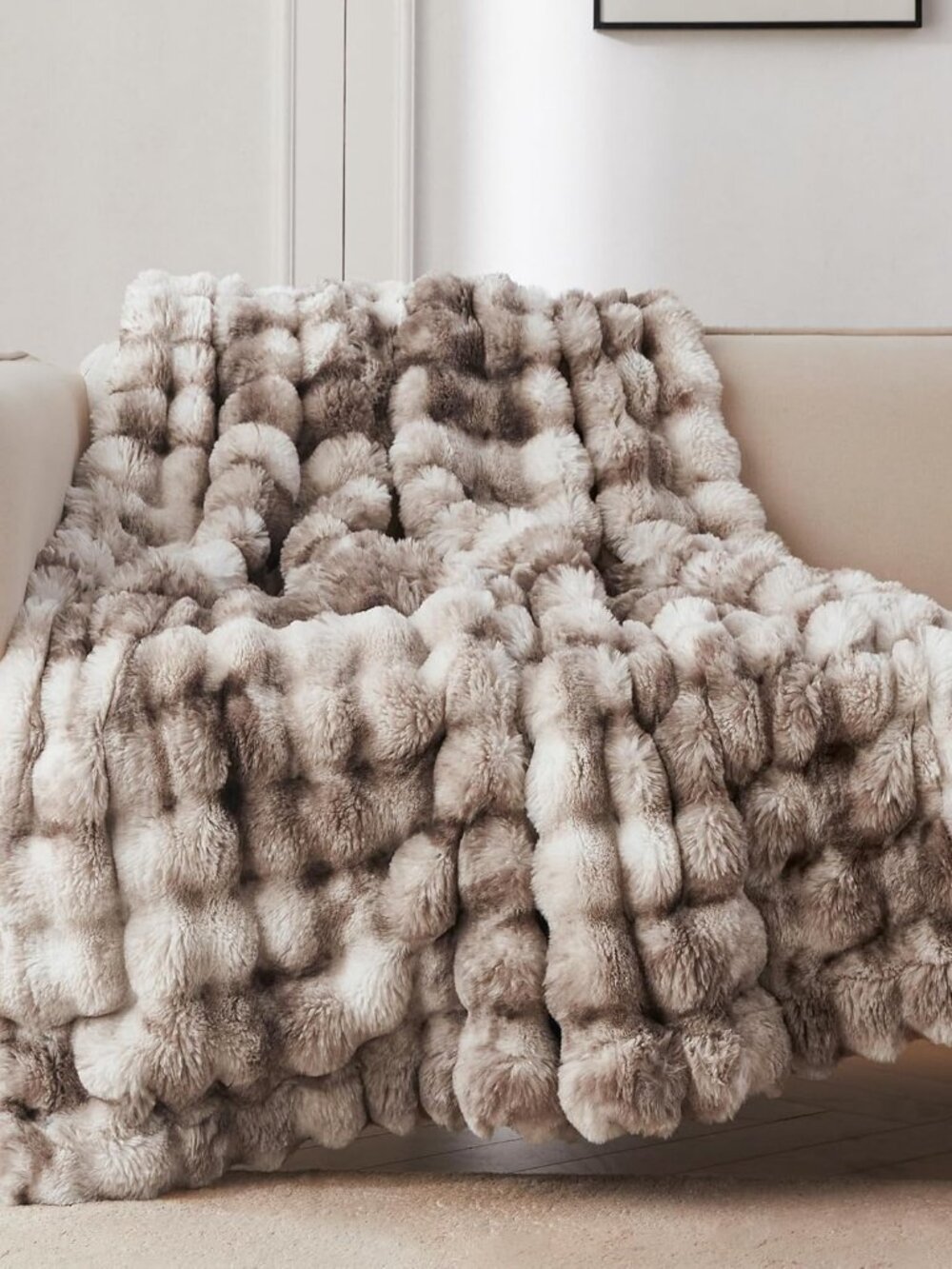 NEW Brown Tie Dye Bubble Faux Fur Throw Blanket 50x60 Soft Reversible Plush